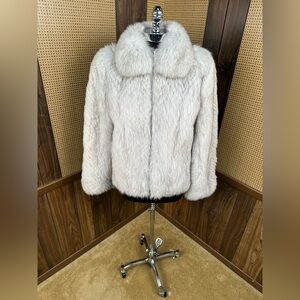 BEAUTIFUL VINTAGE BRUNO FURS BLUE FOX FUR ZIPPERED COAT JACKET SIZE SMALL